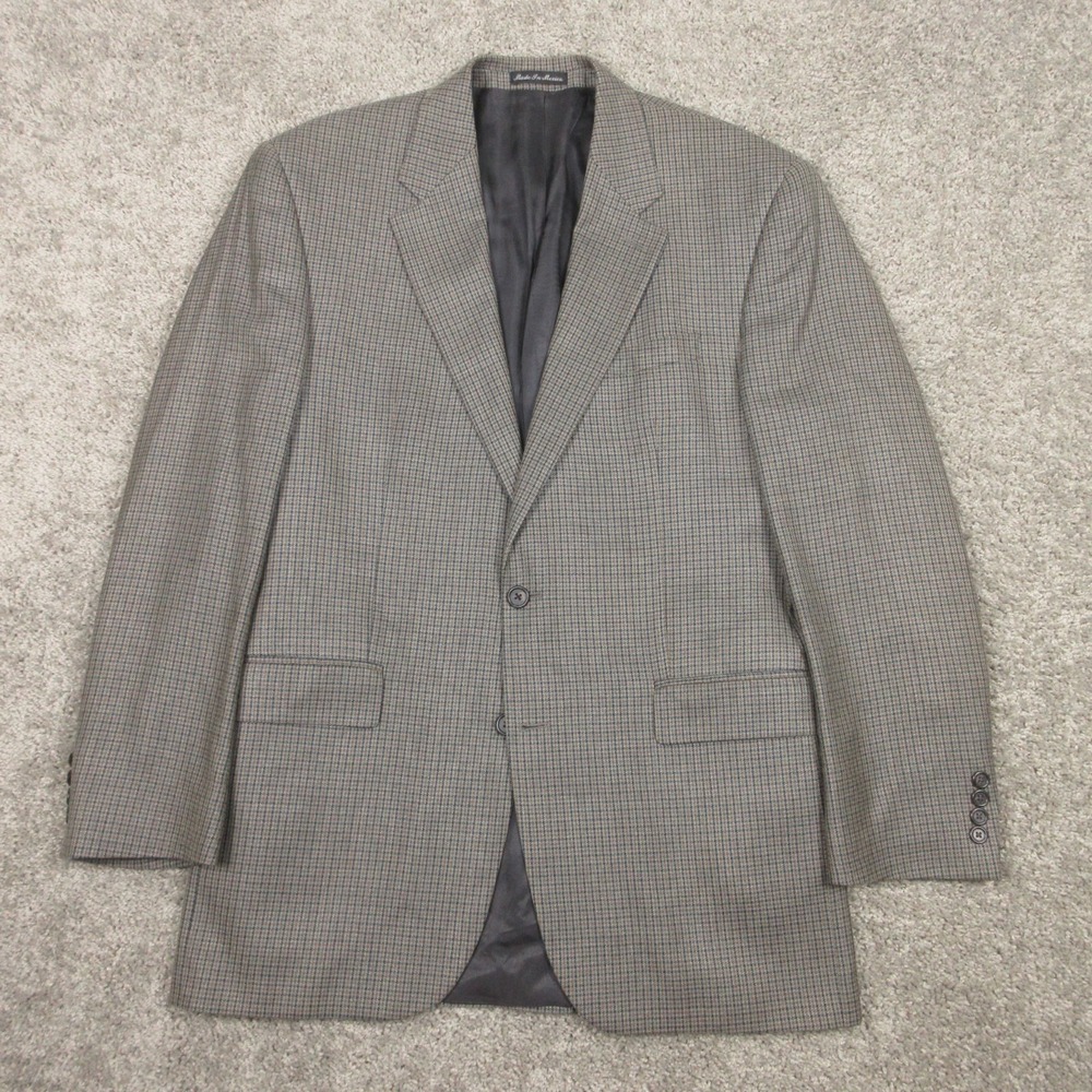 Lauren Ralph Lauren‎ Jacket Mens 42 L Beig Blue Plaid Twill Blazer Silk Wool